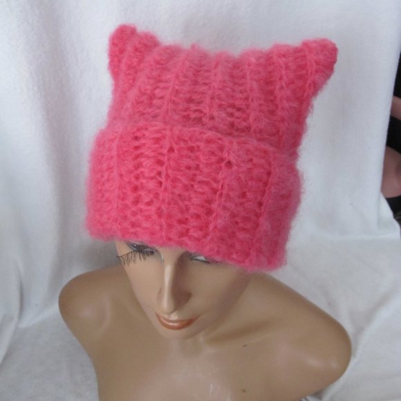 Bright Pink Mohair Cat Ear Beanie - Picture 4 of 8